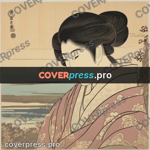 Ukiyo-e drawing: woman in a kimono by water