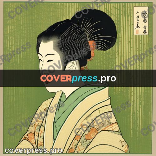 Ukiyo-e drawing: woman in a green kimono