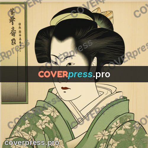 Ukiyo-e drawing: woman in a green kimono