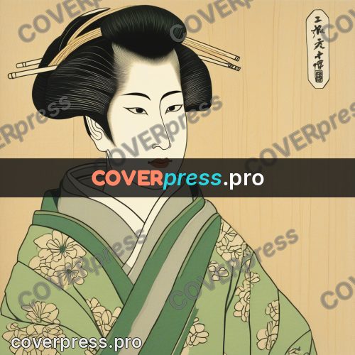 Ukiyo-e drawing: woman in a green kimono