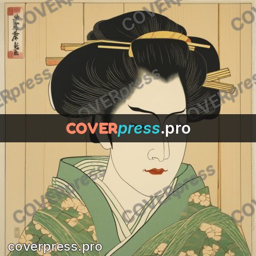 Ukiyo-e drawing: woman in a green kimono