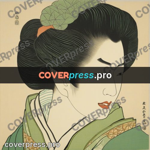 Ukiyo-e drawing: woman in a green kimono