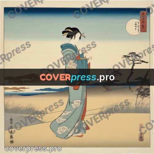 Ukiyo-e drawing: woman in a kimono walking