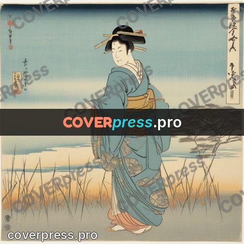Ukiyo-e drawing: woman in a kimono walking