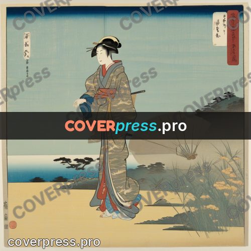 Ukiyo-e drawing: woman in a kimono walking