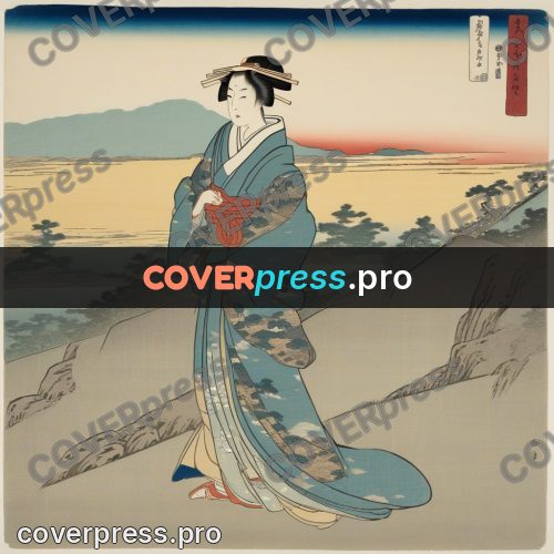 Ukiyo-e drawing: woman in a kimono walking