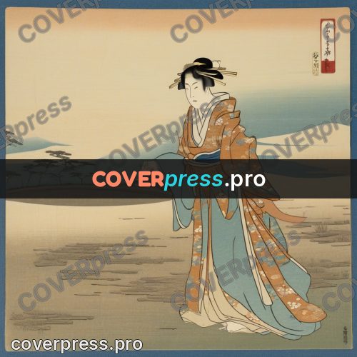 Ukiyo-e drawing: woman in a kimono walking