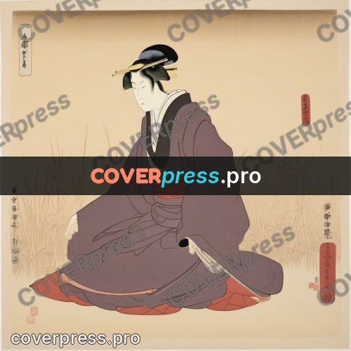 Ukiyo-e drawing: woman sitting by dry grass