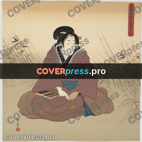 Ukiyo-e drawing: woman sitting by dry grass