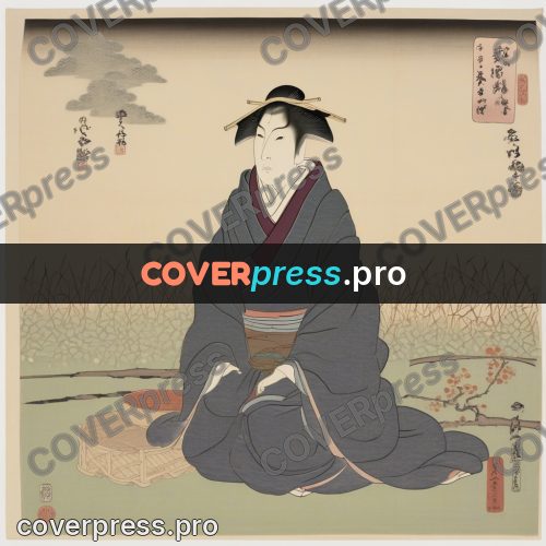 Ukiyo-e drawing: woman sitting by dry grass