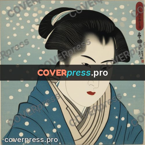 Ukiyo-e drawing: woman in a kimono in snow