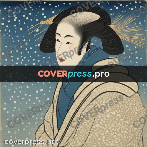 Ukiyo-e drawing: woman in a kimono in snow