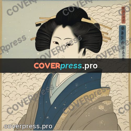 Ukiyo-e drawing: woman in a kimono in snow