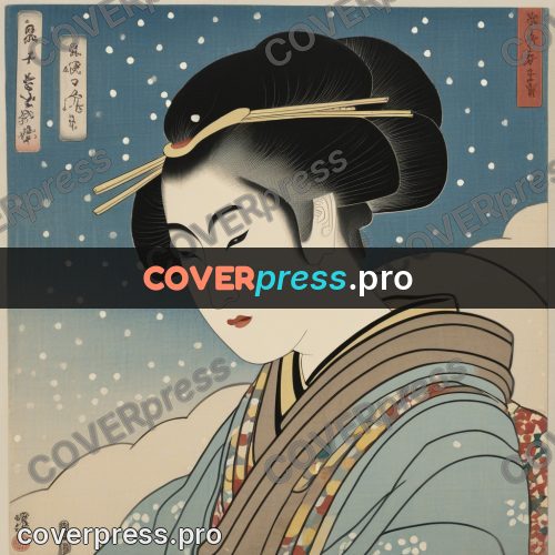 Ukiyo-e drawing: woman in a kimono in snow