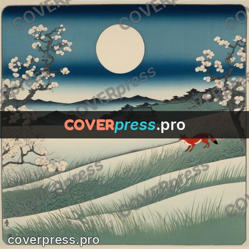 Ukiyo-e drawing: fox running in a night field