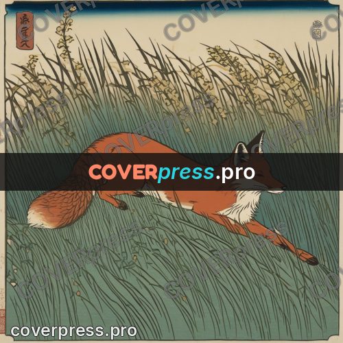 Ukiyo-e drawing: fox lying in tall grass