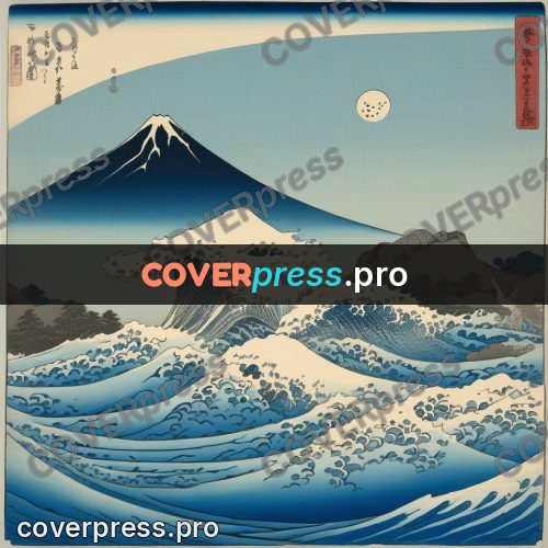 Ukiyo-e drawing: white beast on a wave crest