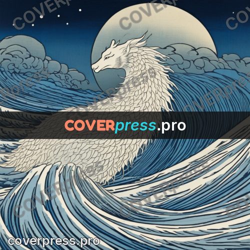 Ukiyo-e drawing: white beast among the waves