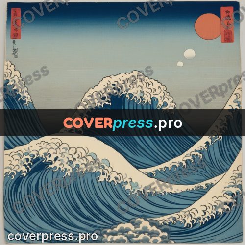 Ukiyo-e drawing: white beast among the waves