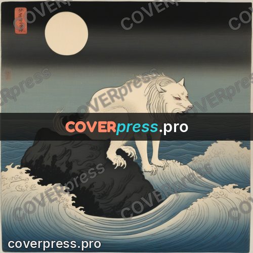 Ukiyo-e drawing: white beast on a rock