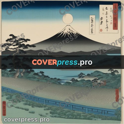 Ukiyo-e drawing: mountain and bay under the moon