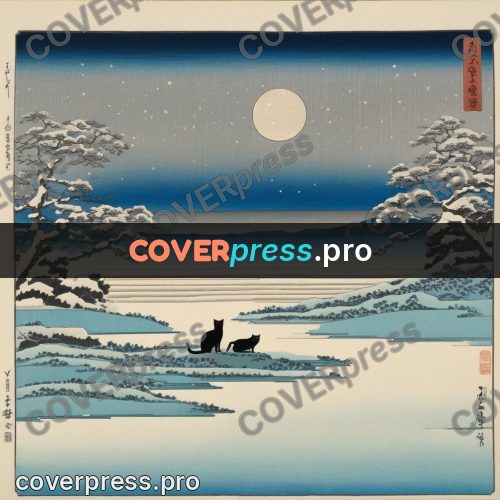 Ukiyo-e drawing: snowy shore at night
