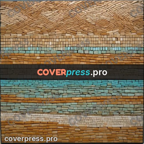 Mosaic mural: landscape in bands of turquoise