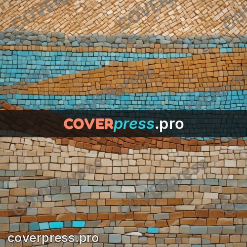 Mosaic mural: landscape in bands of turquoise