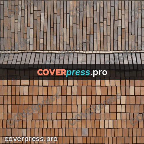 Mosaic mural: bands of ochre and grey stone