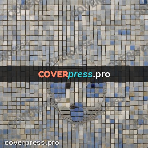 Mosaic mural: cat face on a blue field