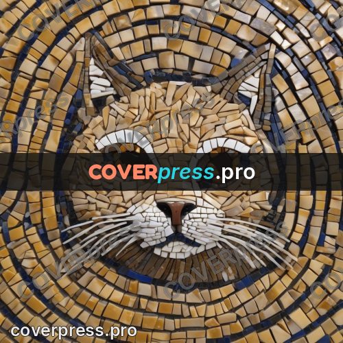 Mosaic mural: face of a striped cat