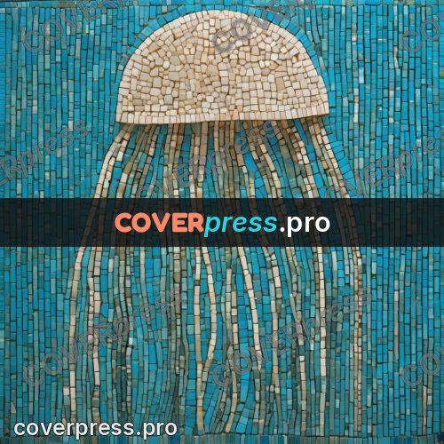 Mosaic mural: jellyfish with long tentacles
