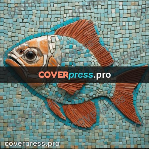 Mosaic mural: fish on a turquoise field