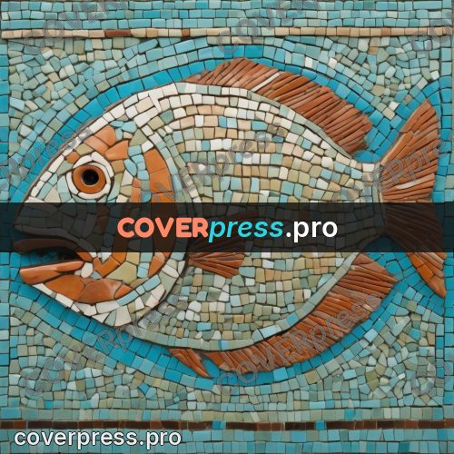 Mosaic mural: fish on a turquoise field