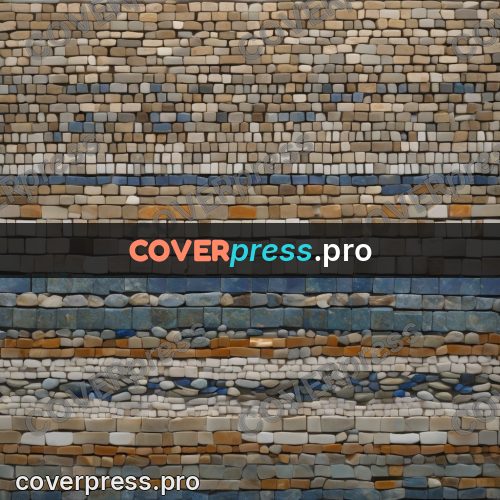 Mosaic mural: stone courses with blue bands