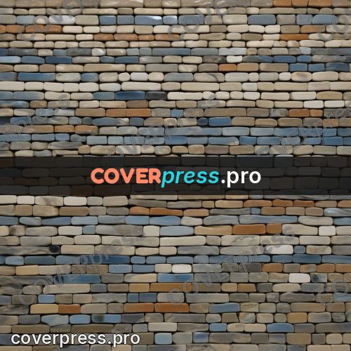 Mosaic mural: stone courses with blue bands