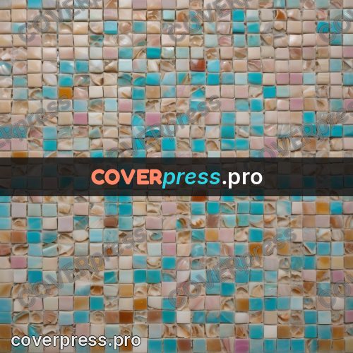 Mosaic mural: small tiles in turquoise and pink