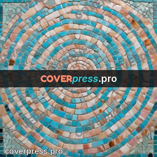 Mosaic mural: small tiles in turquoise and pink