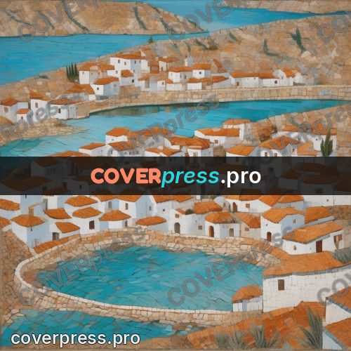 Mosaic mural: seaside village with red roofs