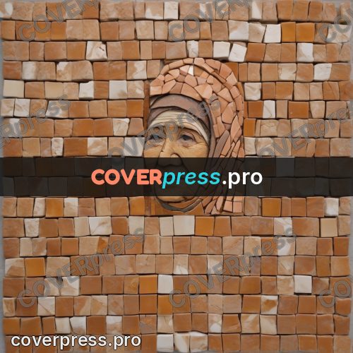 Mosaic mural: old woman in a headscarf