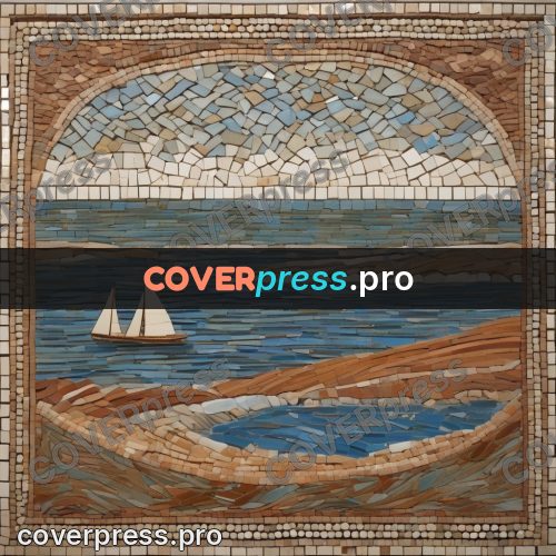 Mosaic mural: sea beneath a stone arch
