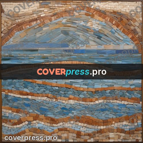 Mosaic mural: sea beneath a stone arch