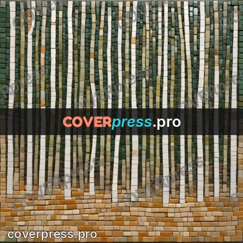 Mosaic mural: tree on a green field