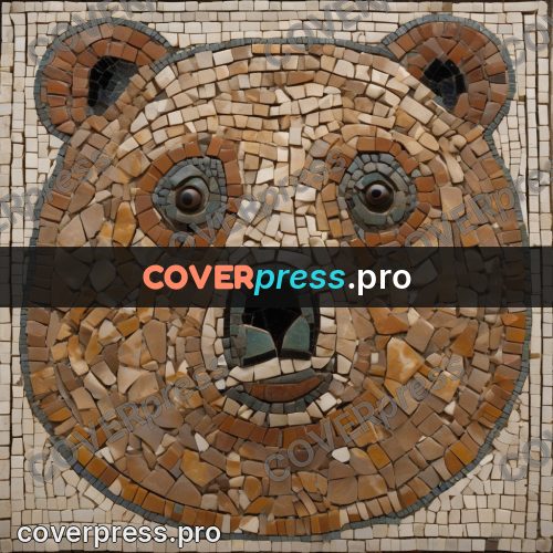 Mosaic mural: head of a brown bear