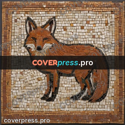 Mosaic mural: red fox standing side on