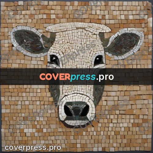 Mosaic mural: cow head facing the viewer