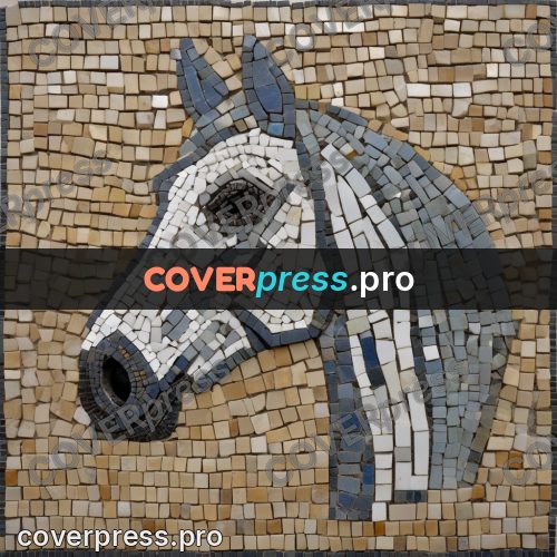 Mosaic mural: horse head with a mane