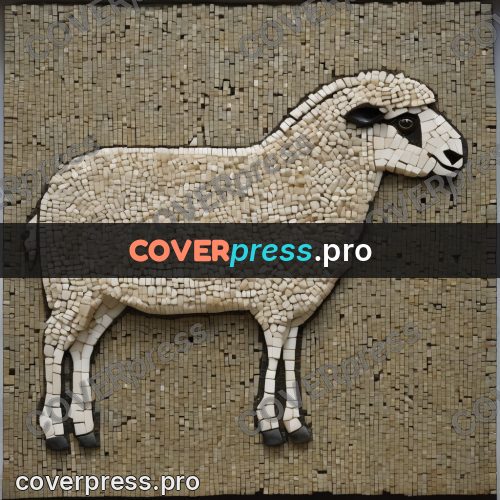 Mosaic mural: sheep standing side on