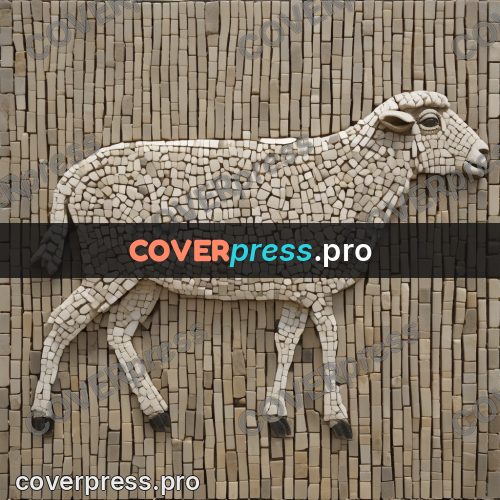 Mosaic mural: sheep standing side on