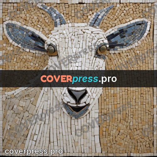 Mosaic mural: goat head with horns
